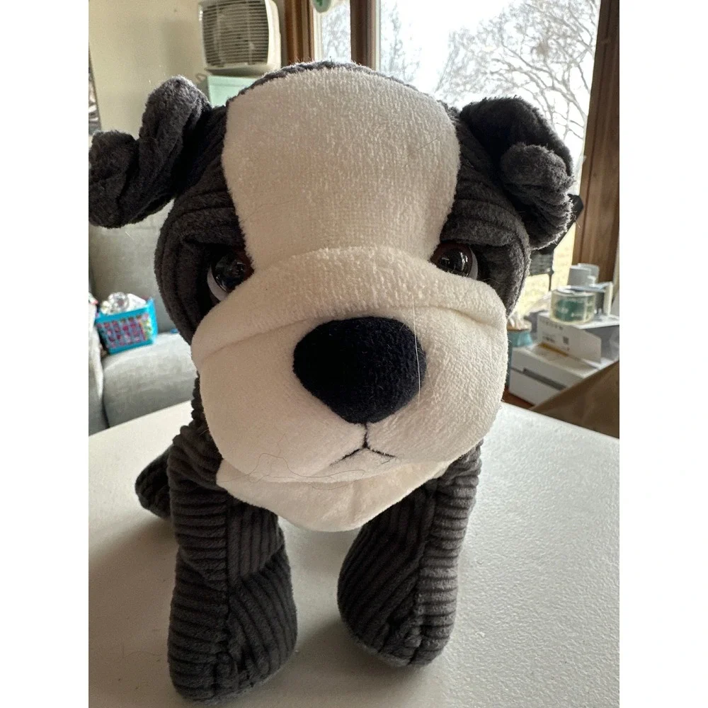 MINI Cooper Bulldog Plush‎ Grey Corduroy Stuffed Animal Red Bandana Mascot Toy
